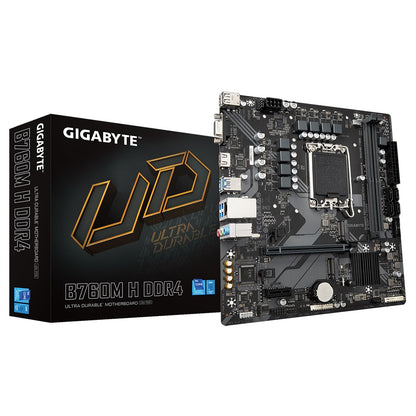 Gigabyte B760M H DDR4 Intel LGA 1700 m-ATX Motherboard, 2x DDR4 ~64GB, 1x PCI-E x16, 2x M.2, 4x S...