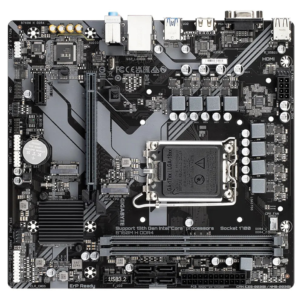 Gigabyte B760M H DDR4 Intel LGA 1700 m-ATX Motherboard, 2x DDR4 ~64GB, 1x PCI-E x16, 2x M.2, 4x S... - Image 4