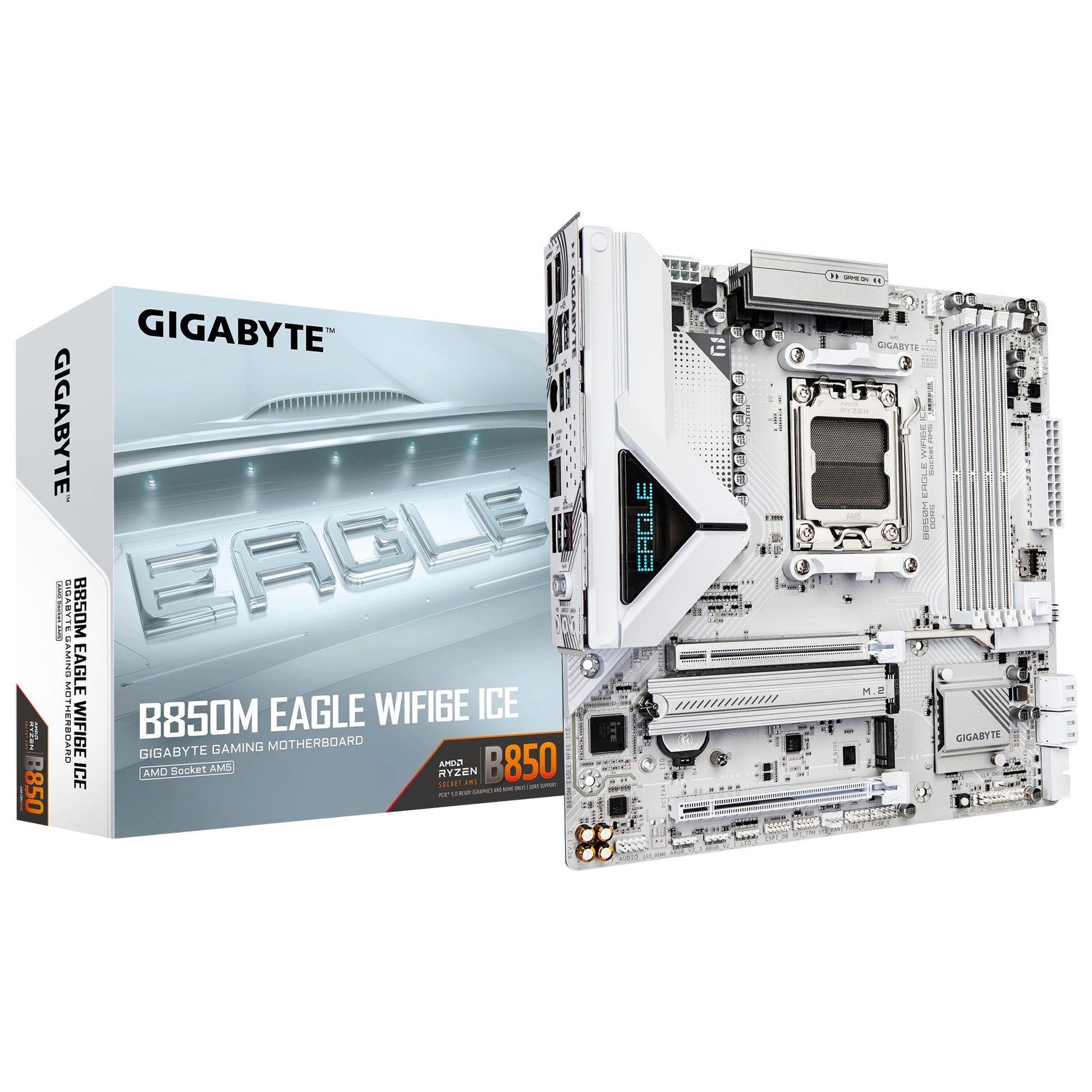 Gigabyte B850M EAGLE WF6E ICE, AMD AM5, 4 x DDR5 up to 256 GB,  1 x HDMI, 1 x PCI Express x16, 2...