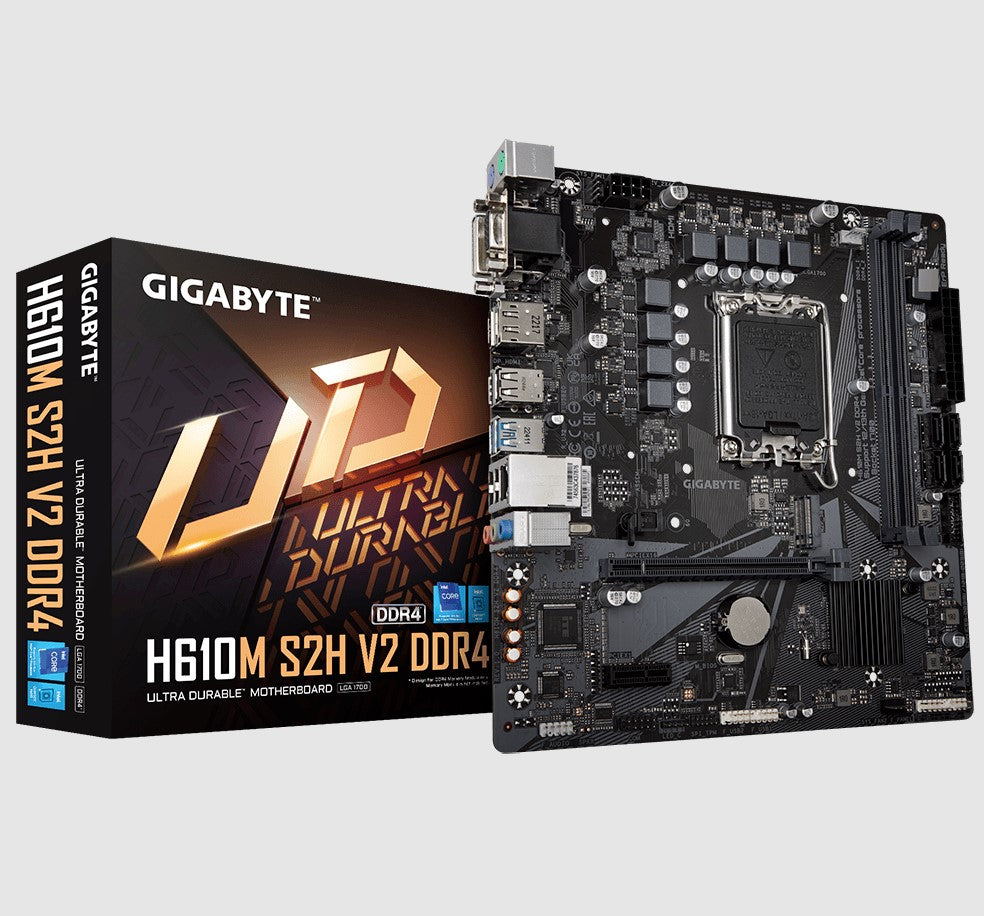 Gigabyte H610M S2H V2 DDR4 Motherboard with 6+1+1 Hybrid Phases Digital VRM Design, PCIe 4.0* Des...