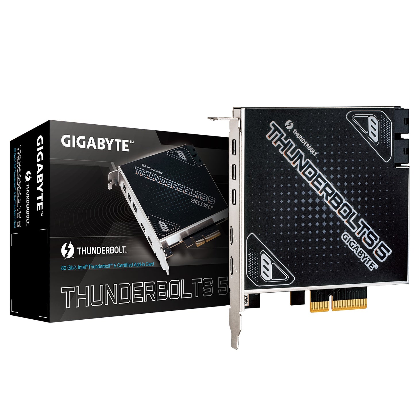 Gigabyte CARD THUNDERBOLTS 5 1.0 add-in card​, Intel® JHL9580 Thunderbolt™ 5 controller​, Dual Th...