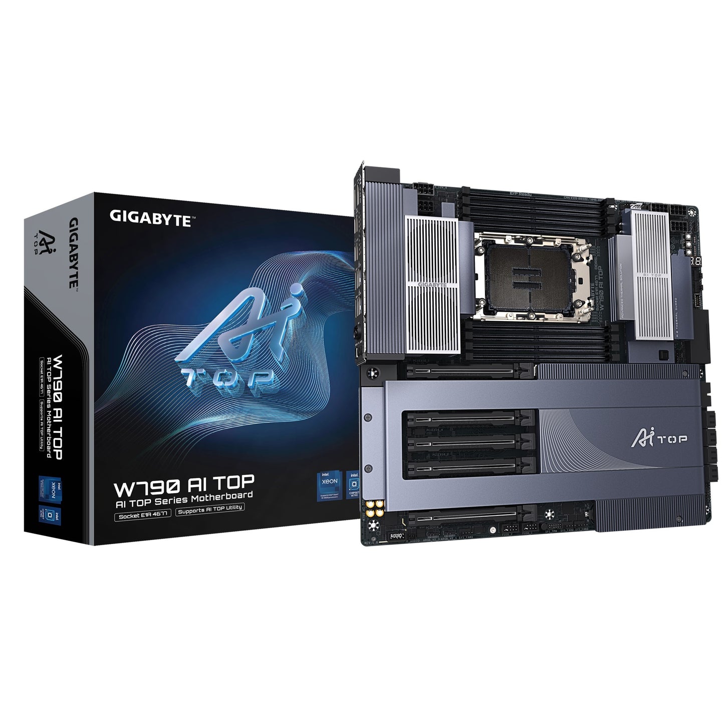 Gigabyte W790 AI TOP Motherboard, Intel® W790,  5 x PCI Express x16 slots, 6x M.2,  8 x SATA, 8x...