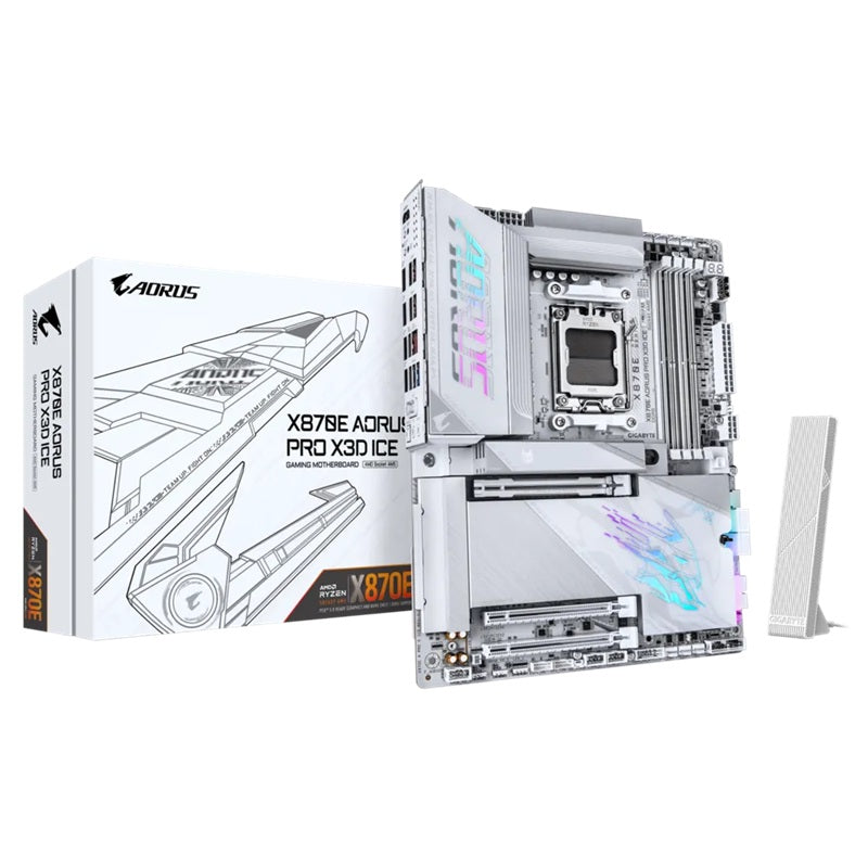Gigabyte X870E A PRO X ICE: AM5, DDR5 256GB, ALC1220, 5GbE LAN, Q-Flash, Smart Backup, GCC, ATX,...
