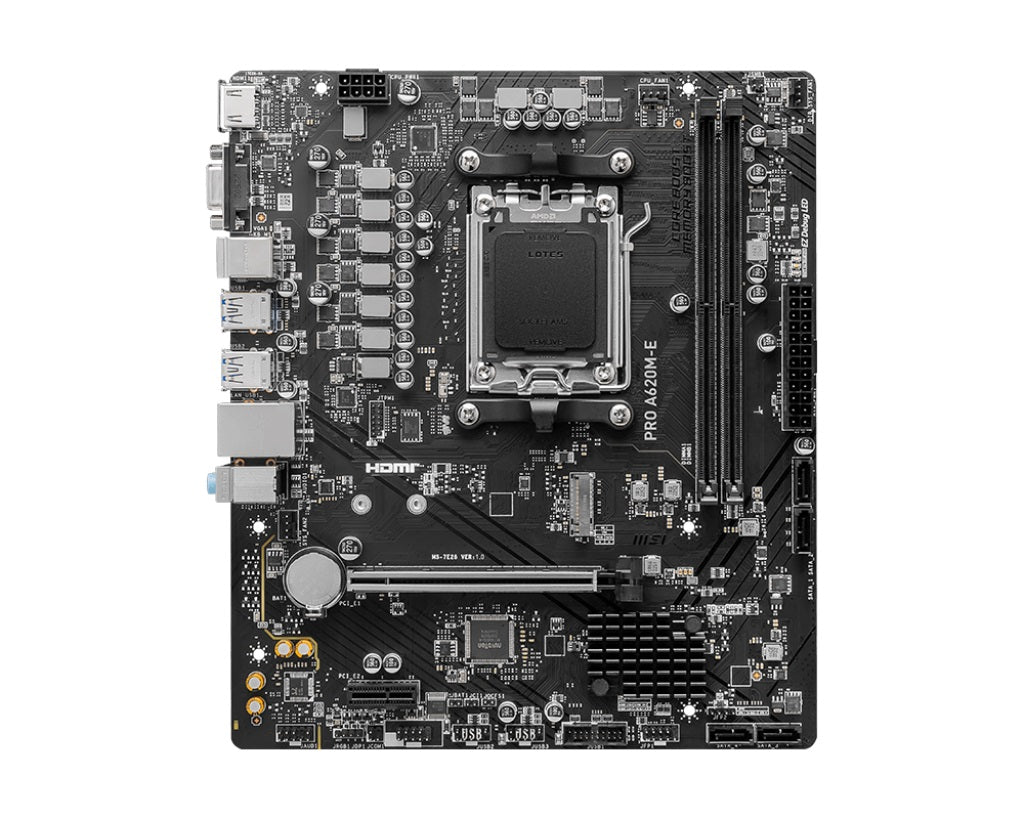 MSI PRO A620M-E AM5 mATX MB 2xDDR5 1xPCIE 16 1 PCI-E 1 1xM.2 4xSATA 4xUSB 3.2 2xUSB 2.0 - Motherb... - Image 2
