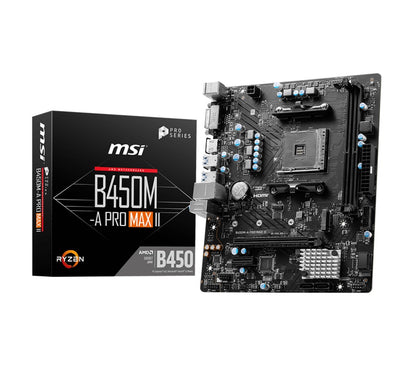 MSI B450M-A PRO MAX II AMD M-ATX Motherboard - AM4 Ryzen, 2xDDR4-max64GBCapacity,1xPCIe x16slot,...