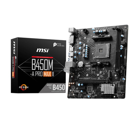 MSI B450M-A PRO MAX II AMD M-ATX Motherboard - AM4 Ryzen, 2xDDR4-max64GBCapacity,1xPCIe x16slot,...