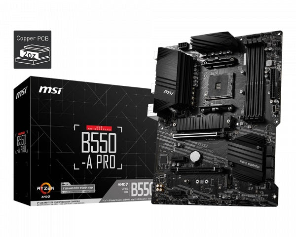 MSI B550-A PRO Motherboard, AMD Ryzen AM4, 4xDDR4, support up to 128GB, 1xPCIe 4.0/3.0 x16slot, 6...