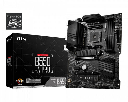 MSI B550-A PRO Motherboard, AMD Ryzen AM4, 4xDDR4, support up to 128GB, 1xPCIe 4.0/3.0 x16slot, 6...