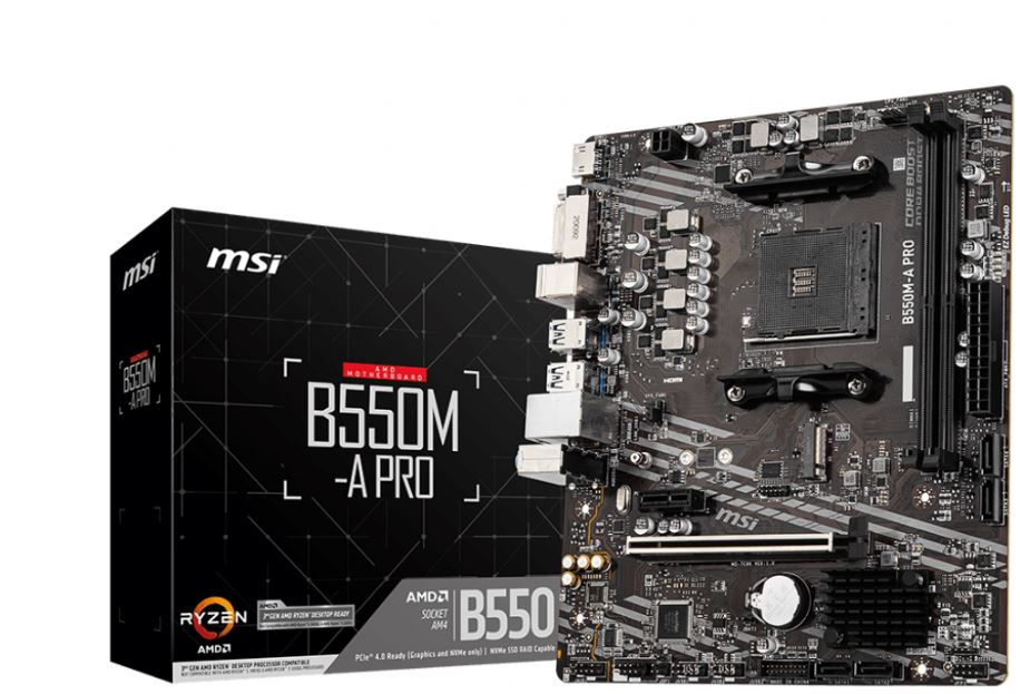 MSI B550M-A PRO Motherboard AMD Ryzen AM4, 2xDDR4, support up to 64GB, 1xPCIe 4.0/3.0 x16 slot, 2...