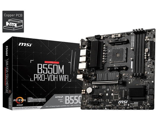 MSI B550M PRO-VDH WIFI Motherboard AMD Ryzen AM4, 4xDDR4, support up to 128GB, 1xPCIe 4.0/3.0 x16...