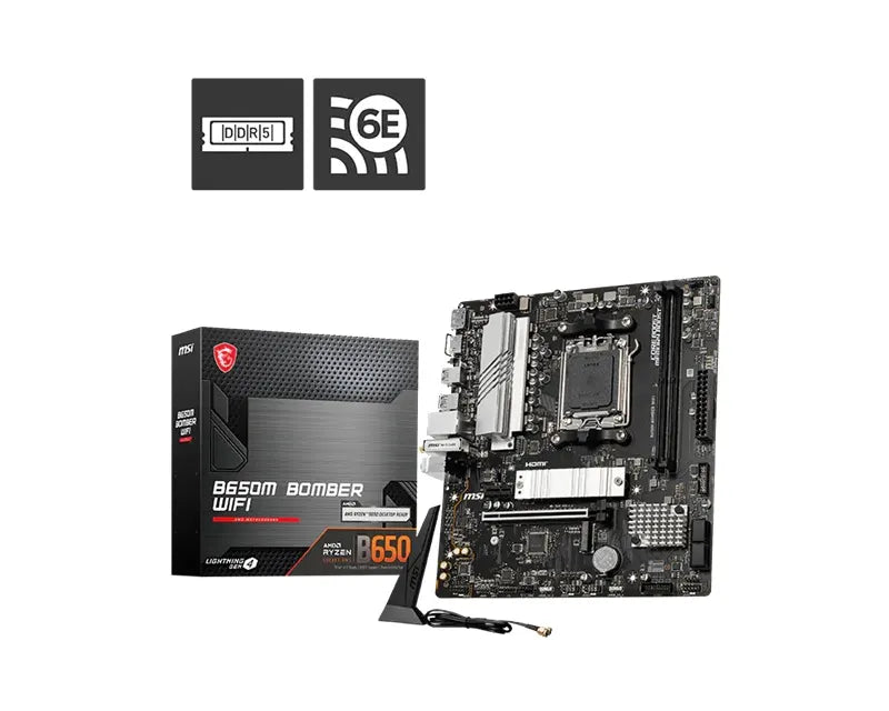 MSI B650M BOMBER WIFI AMD AM5 MATX Motherboard, 2x DDR5 ~128GB, 1x PCI-E x16, 2x M.2, 4x SATA,  6...