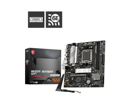 MSI B650M BOMBER WIFI AMD AM5 MATX Motherboard, 2x DDR5 ~128GB, 1x PCI-E x16, 2x M.2, 4x SATA,  6...
