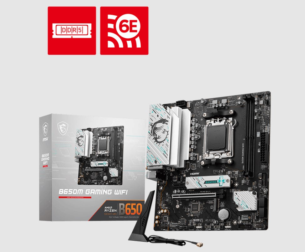 MSI B650M GAMING WIFI AMD AM5 MATX Motherboard, 2x DDR5 ~128GB, 1x PCI-E x16, 2x M.2, 4x SATA,  8...