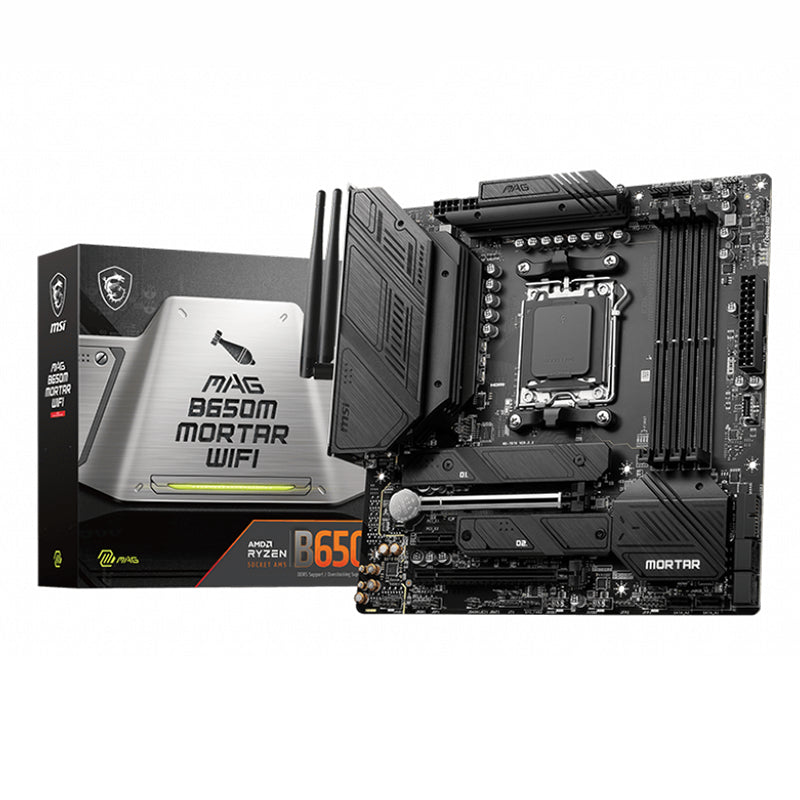 MSI MAG B650M MORTAR WIFI AMD AM5 mATX Motherboard, 4x DDR5 ~128GB, 1x PCI-E x16, 2x M.2, 6x SATA...