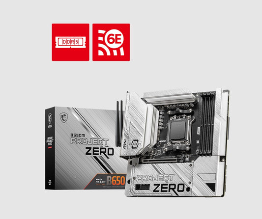 MSI B650M PROJECT ZERO Motherboard, AMD B650, 4x DDR5 128GB, 1x HDMI, 2x M.2, USB 3.2 Type A  x9...