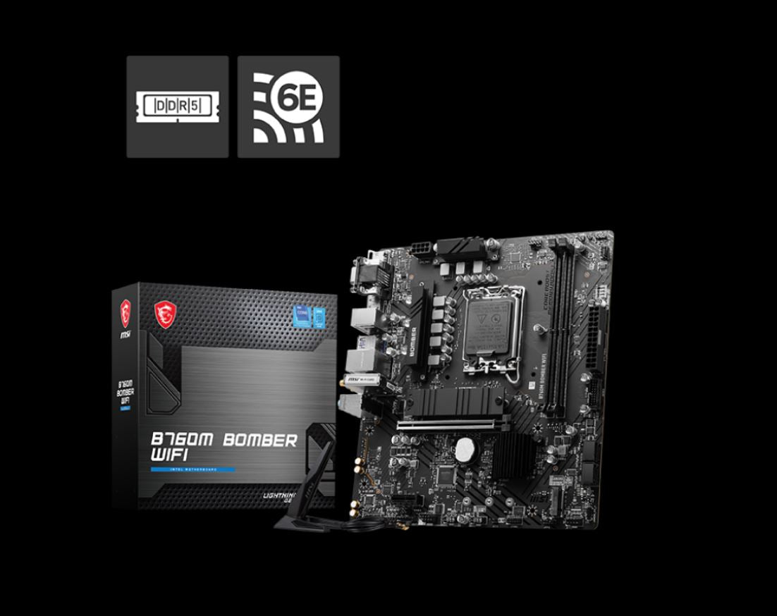 MSI PRO B760M BOMBER WIFI  mATX Motherboard, 4x DDR5~128GB, 2x PCI-E x 16, 1x PCI-E x 1, 2x M.2,...