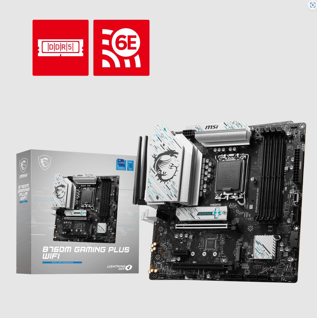 MSI B760M GAMING PLUS WIFI  ATX Motherboard, 4x DDR5~192GB, 5x PCI-E x 16, 2x M.2, 4x SATA, 2x US...