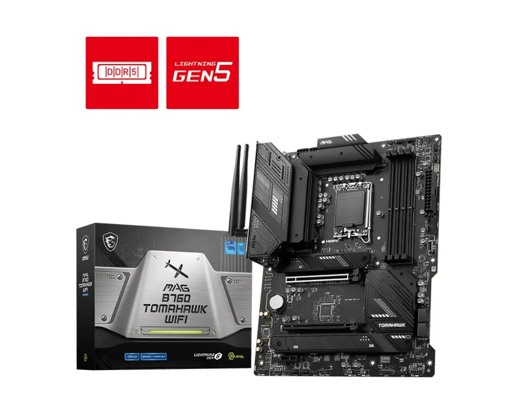 MSI MAG B760 TOMAHAWK WIFI ATX Motherboard, 4x DDR5~192GB, 2x PCI-E x 16, 1x PCI-E x 1,  3x M.2,...