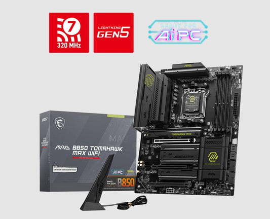 MSI MAG B850 TOMAHAWK MAX WIFI, AMD B850. 4x DDR5 256GB, 1x HDMI, 3x PCI-E x16 slot, 4x M.2, 8x U...