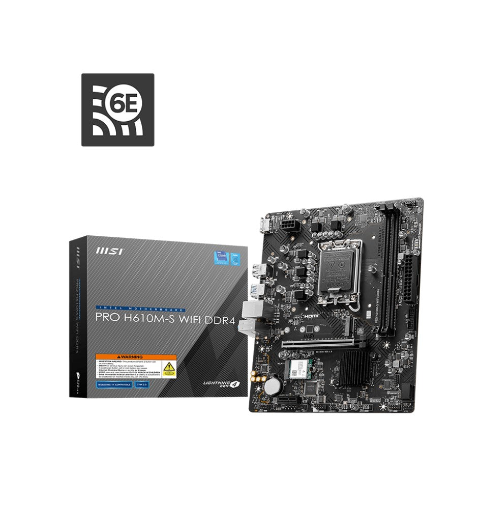 MSI PRO H610M-S WIFI DDR4 Intel LGA 1700 mATX Motherboard 2x DDR4~64GB,1x PCIe x16,1x PCIe x1,1x...