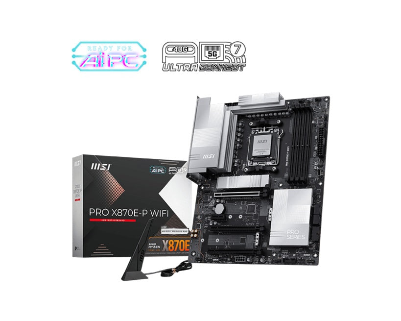 MSI PRO X870E-P WIFI, AM5, X870E, Ryzen 7000-9000, DDR5-8200+, PCIe5 x16, M.2 Gen5, WiFi7, BT5.4,...