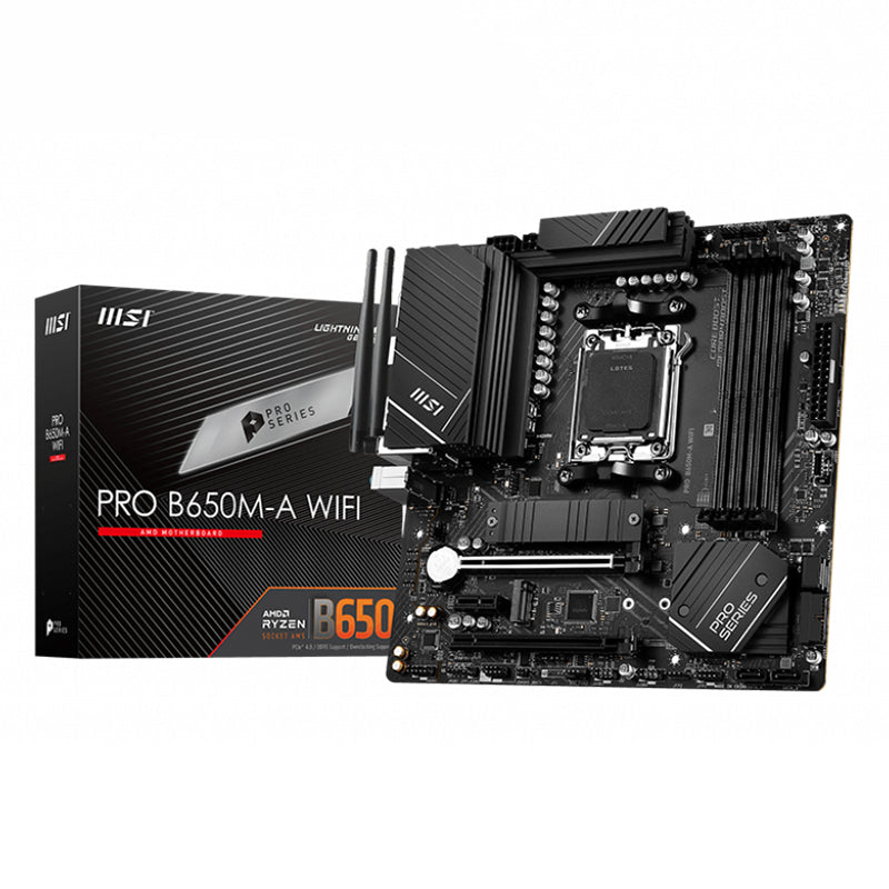 MSI PRO B650M-A WIFI AMD AM5 MATX Motherboard, 4x DDR5 ~128GB, 1x PCI-E x16, 2x M.2, 4x SATA,  8x...