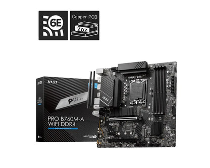 MSI PRO B760M-A WIFI DDR4 mATX Motherboard, 4x DDR4~128GB, 2x PCI-E x 16, 1x PCI-E x 1, 2x M.2, 4...