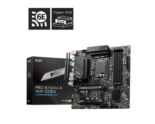 MSI PRO B760M-A WIFI DDR4 mATX Motherboard, 4x DDR4~128GB, 2x PCI-E x 16, 1x PCI-E x 1, 2x M.2, 4...