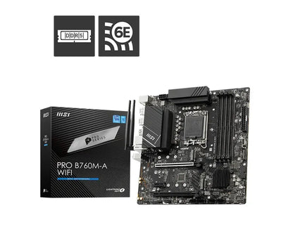 MSI PRO B760M-A WIFI DDR5, LGA1700, B760, 4xDDR5 6800+, 2xM.2, WiFi 6E, BT5.3, 2.5G LAN, 2yr wty...