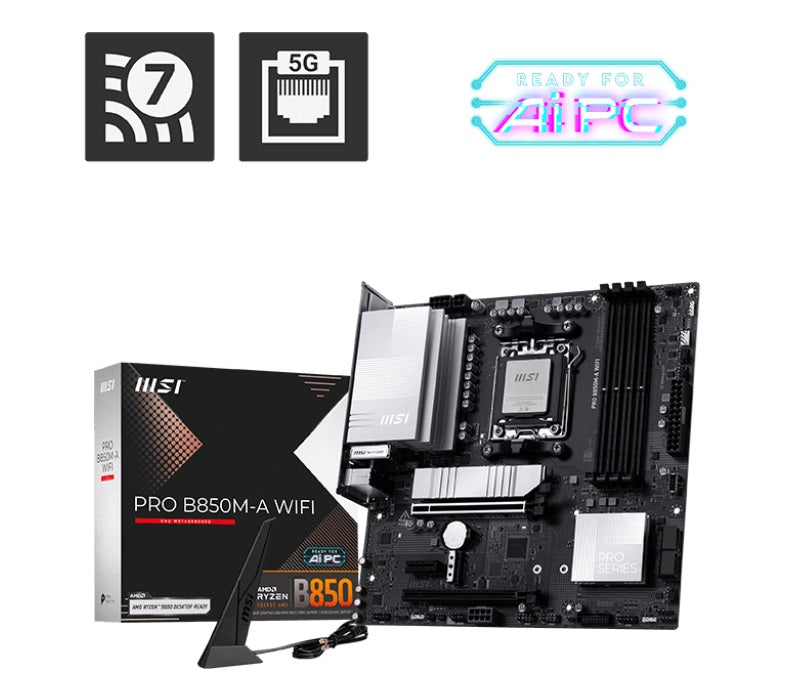 MSI PRO B850M-A WIFI, AM5, 4x DDR5 256GB, 1x HDMI, 1x PCI-E x16 slot, 3x M.2,4x USB2.0, 3x USB C,...