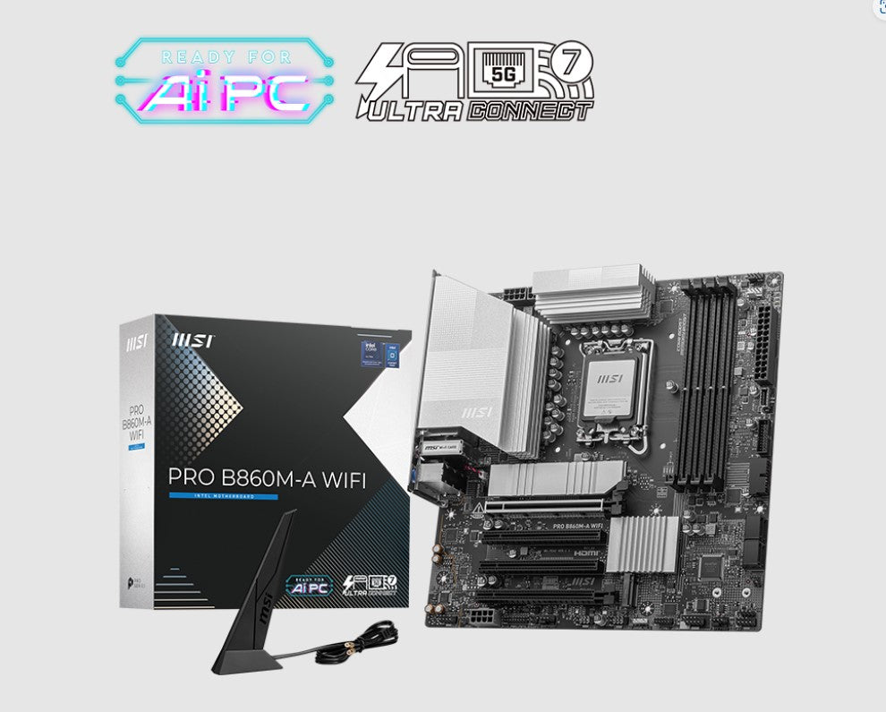 MSI PRO B860M-A WIFI, INTEL B860, 4x DDR5 256GB, 1x HDMI, 4x PCI-E x16 slot, 3x M.2, 4x SATA, 6x...