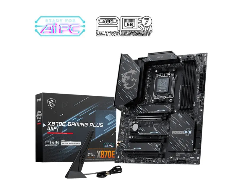 MSI X870E GAMING PLUS WIFI, AM5, Ryzen 7000-9000, X870E, DDR5-8200+, PCIe5 x16, M.2 Gen5, WiFi7,...
