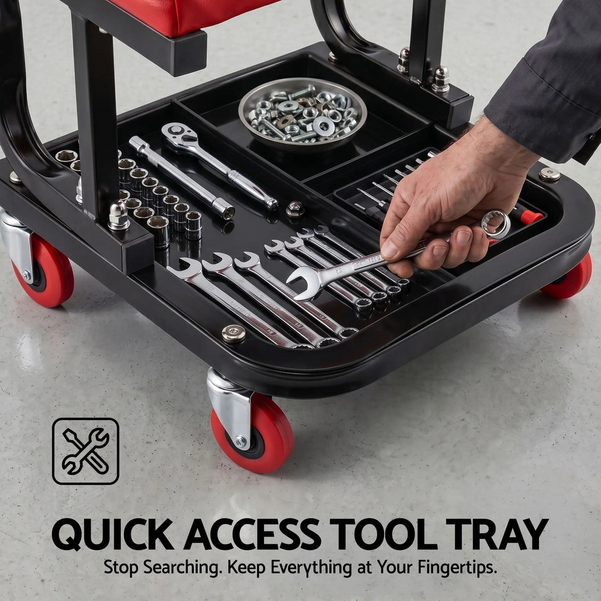 Giantz Creeper Seat Rolling Mechanic Stool with Tool Tray Heavy Duty 36x36cm - Image 4
