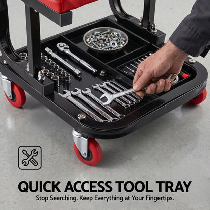 Giantz Creeper Seat Rolling Mechanic Stool with Tool Tray Heavy Duty 36x36cm - Image 4
