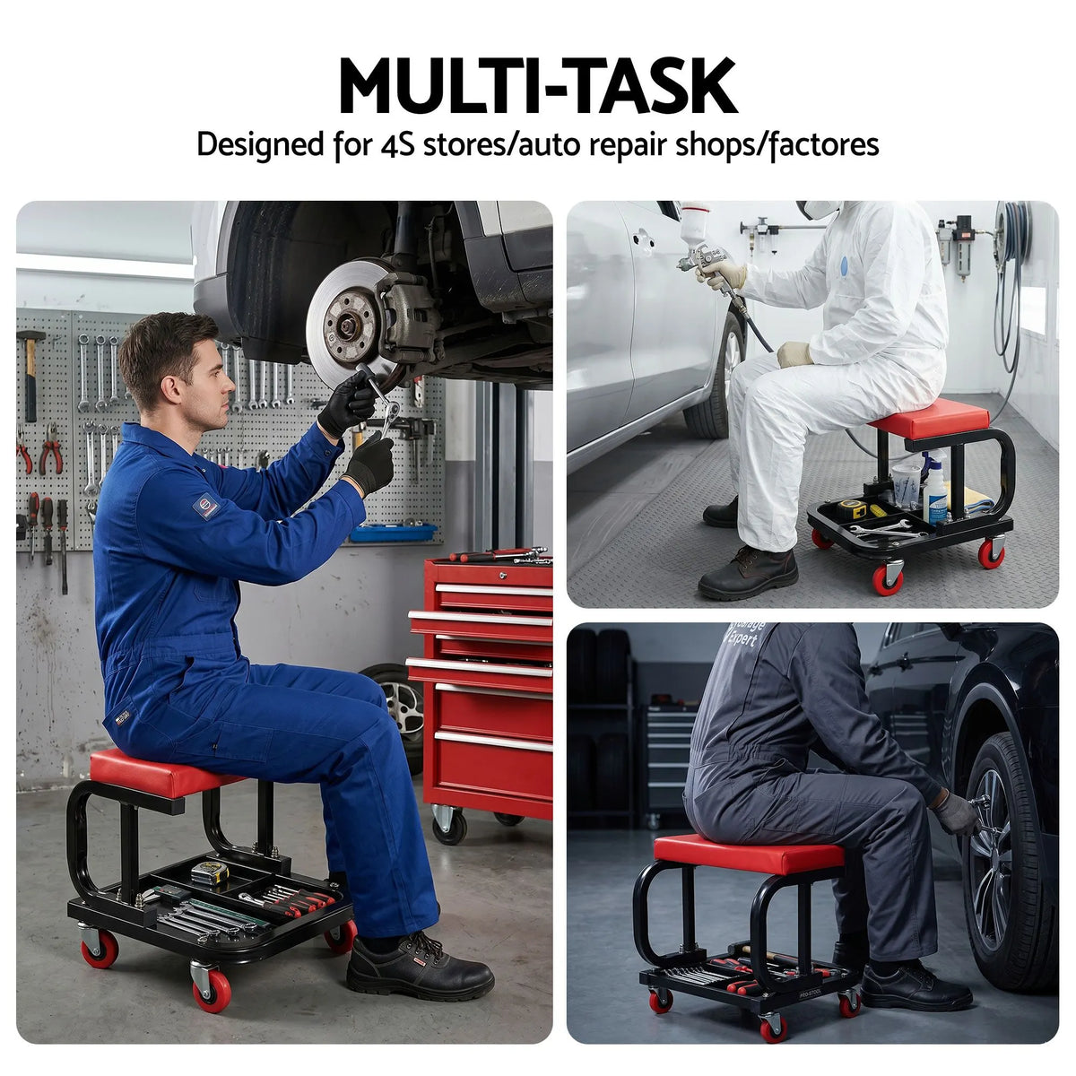 Giantz Creeper Seat Rolling Mechanic Stool with Tool Tray Heavy Duty 36x36cm - Image 8