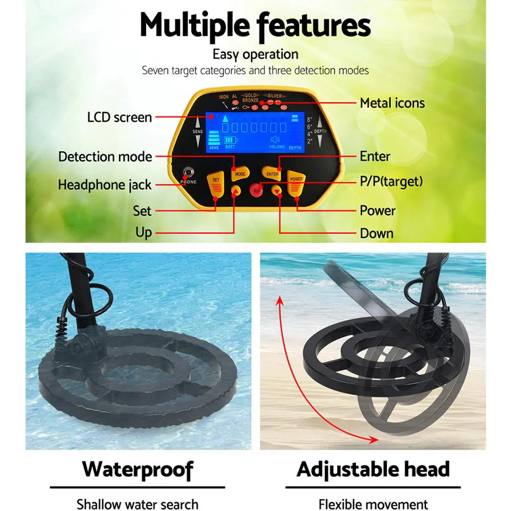 Metal Detector 180MM Deep Sensitive Water Resistant Treasure Hunter Gold Digger Yellow - Image 4