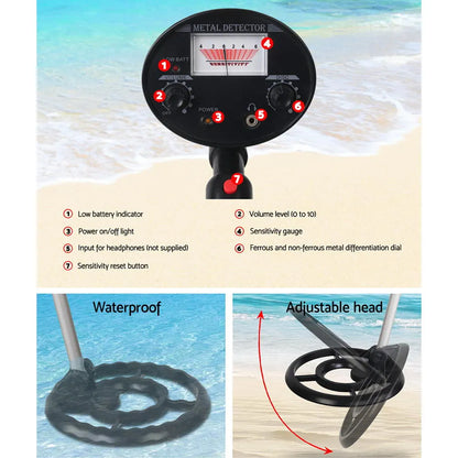 Metal Detector 180MM Deep Sensitive Water Resistant Treasure Hunter Gold Digger Black - Image 4