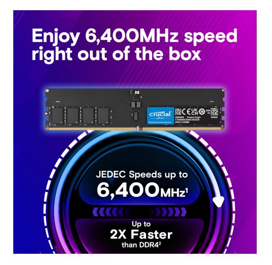 Crucial 64GB (1x64GB) DDR5 CUDIMM 6400MHZ CL52 Desktop PC Memory for Intel Core Ultra Processors... - Image 2