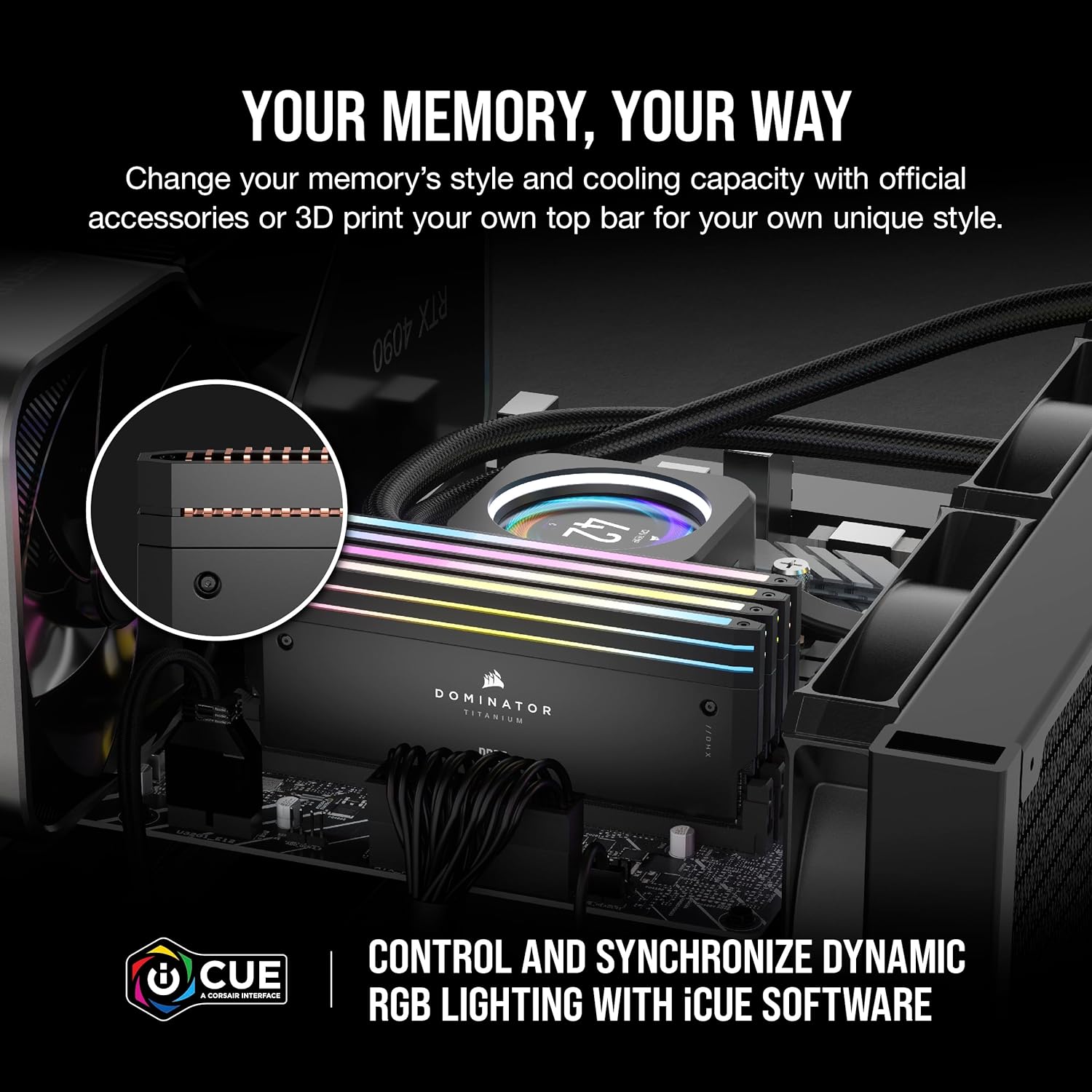 Corsair DOMINATOR® TITANIUM RGB 64GB (2x32GB) DDR5 DRAM 6000MT/s CL30 Intel XMP Memory Kit — Black - Image 2