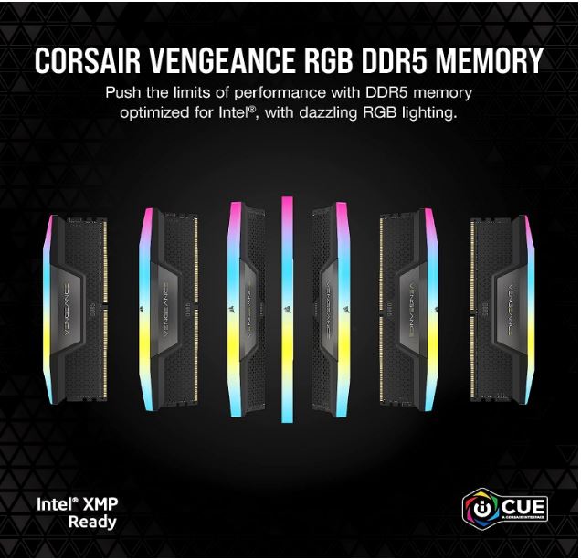 Corsair Vengeance RGB 32GB (2x16GB) DDR5 UDIMM 5200MHz C40 1.25V Desktop Gaming Memory Black - Image 4