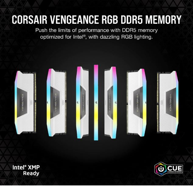 Corsair Vengeance RGB 32GB (2x16GB) DDR5 UDIMM 5600MHz C36 1.25V Desktop Gaming Memory White