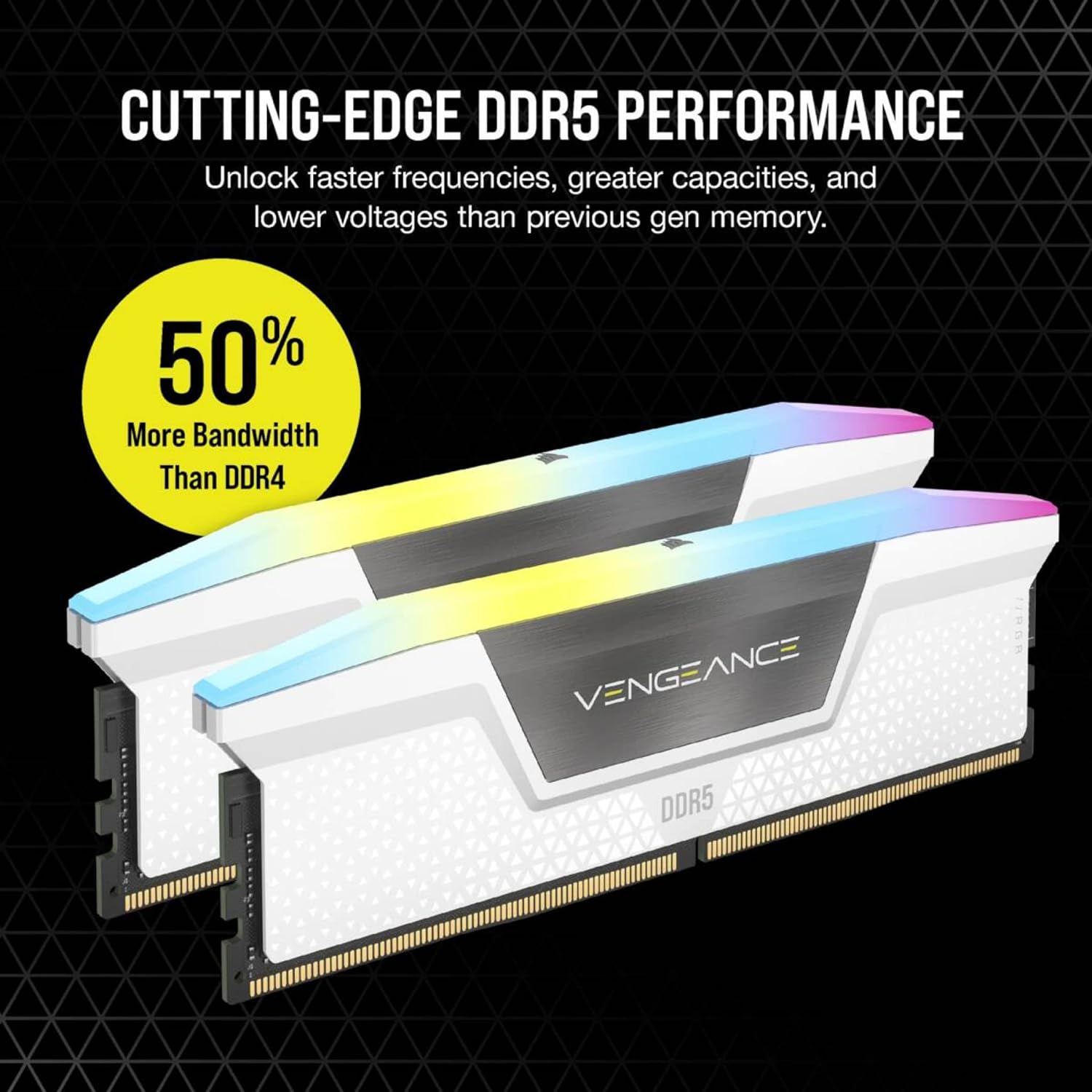 Corsair Vengeance RGB 32GB (2x16GB) DDR5 UDIMM 6400MHz C36 1.35V Desktop Gaming Memory White - Image 4