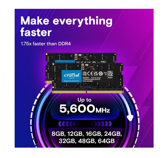 Crucial 128GB (2x64GB) DDR5 SODIMM 5600MHz CL46 Notebook Laptop Memory - Image 3
