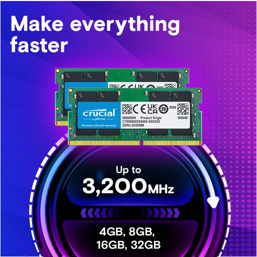 Crucial 64GB (2x32GB) DDR4 UDIMM 3200MHz CL22 1.2V Dual Ranked Desktop PC Memory RAM - Image 2