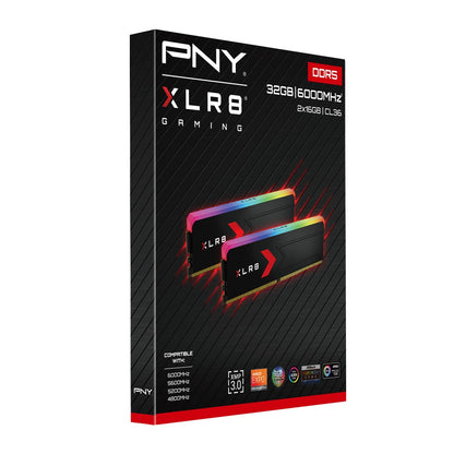 PNY MAKO RGB DDR5 6000 32GB(16Gx2) MD32GK2D5600036XRGB 36/36/36/76,Single Side,1.35v,RGB,Black...