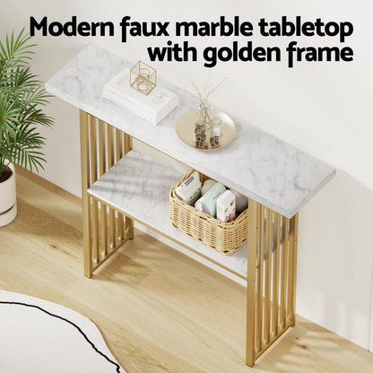 Artiss Console Table Marble Effect White&Gold - Image 5