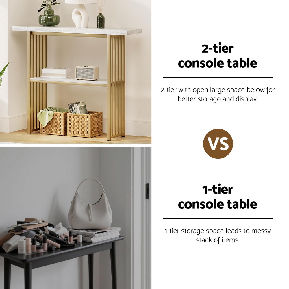 Artiss Console Table Marble Effect White&Gold - Image 6