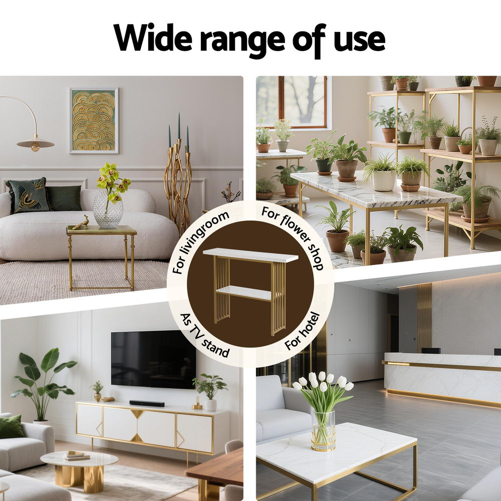 Artiss Console Table Marble Effect White&Gold - Image 7