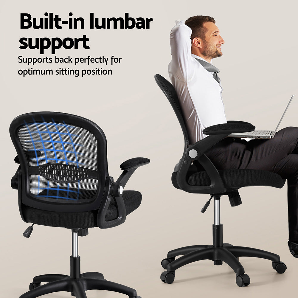 Artiss Computer Desk Mesh Office Chair Set Desks with Keyboard Shelf Try Black - Image 6