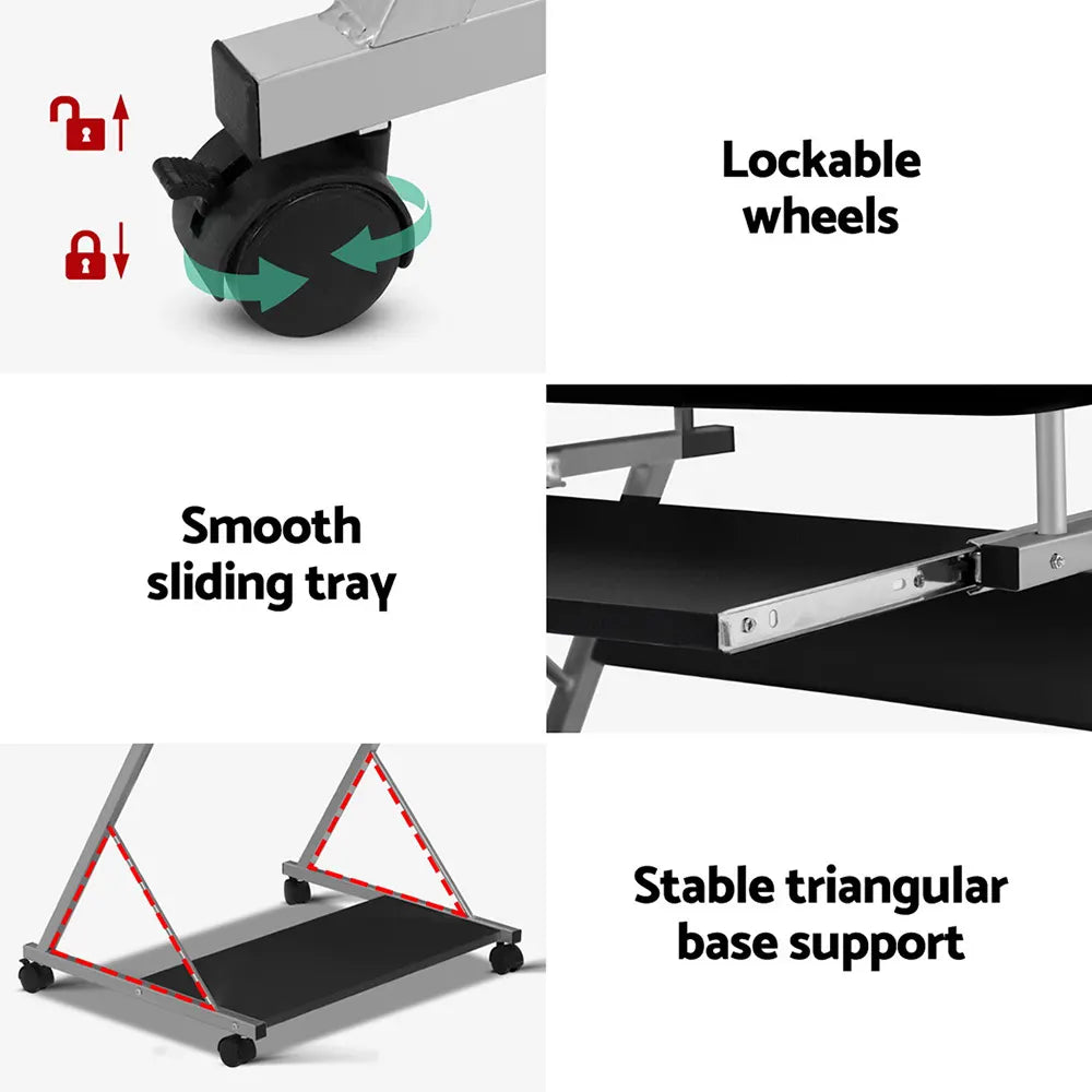 Artiss Computer Desk Keyboard Tray Shelf Black 60CM - Image 6